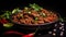 Spicy beef chili, a hearty bowl brimming with tender meat, beans, tomatoes, and bold spices