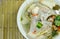 Spicy boiled Tilapia fish in tom yum soup on bowl