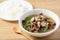 Spicy brown jelly mushroom soup with pork, Thai food