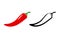 Spicy chili hot pepper icons. Vector Asian and Mexican spicy food and sauce, red and black outline chili peppers