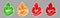 Spicy chili pepper hot fire flame icons. Vector spicy food level icons, mild, medium and extra hot pepper sauce fire flame