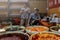 Spicy chilli sauces in bowls in street food stall