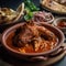 Spicy Close-Up Shot of Ethiopian Doro Wat & x28;Chicken Stew& x29; with Injera