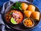 Spicy curry and bun Indian starter -Misal pav