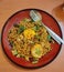 Spicy egg fried noodle is very delicious