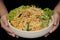 Spicy fried instant noodle with egg.wing bean,onion,bean sprouts