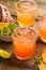 Spicy grapefruit margarita with chips and guacamole
