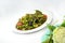 Spicy green bean put crabs fermented fish on a white background