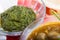 Spicy green chutney, indian dish concept