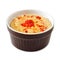 Spicy hummus with hot peppers in ramekin bowl over white