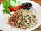 Spicy minced pork salad with rice