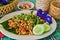 Spicy minced pork salad with side dishes