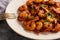 Spicy moroccan shrimp, mediterranean cuisine.