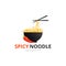 Spicy Noodle logo concept. Black bowl with chopsticks. Japanese template vector.