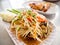 Spicy papaya salad with salted crab or somtum famous traditiona