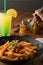 Spicy penne pasta with mint lemonade and peppers