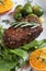 Spicy pepper steak with lettuce and orange