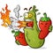 Spicy Pickle Cartoon with Hot Peppers Breathing Fire