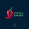 Spicy, red pepper logo. Energy food logo. Chilli with lightning symbol.