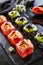 Spicy roll with masago caviar and wasabi. Sushi bar dish, restaurant menu item. Traditional eastern cuisine, national japanese coo