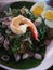 Spicy salad of Shrimp  Cockle and Thailand snails with Lemon grass