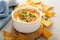 Spicy seafood dip in a ramekin