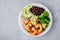 Spicy Shrimp Burrito Buddha Bowl with wild rice, broccoli, black beans and avocado