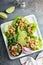 Spicy shrimp lettuce wraps with salsa