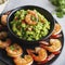 Spicy Shrimps and Guacamole with fresh cilantro a la carte