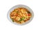 Spicy shrimps spaghetti pasta Tom Yum Goong isolated on white background with clipping path