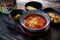 Spicy Sichuan Dandan noodles ramen unassembled in the traditional Japanese ramen restaurant