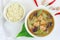 Spicy soup with chicken and luffa or zucchini