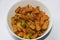 Spicy soya matar tawa fry, made with soybean chunks and green peas, Indian food