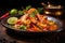 spicy stir-fried prawns with chili pepper and lime, Experience the thrilling fusion of global flavors with a spicy dish combining