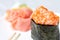 Spicy Sushi with salmon, tobiko caviar and nori