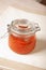 Spicy tomato sauce in a jar