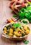 Spicy vegetable stew with curry and spinach