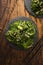 Spicy wakame salad on wooden background