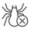 Spider and ban symbol line icon, pest control concept, anti tarantula sign on white background, no spiders icon in