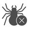 Spider and ban symbol solid icon, pest control concept, anti tarantula sign on white background, no spiders icon in