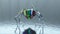 Spider with a body made of a large diamond stone walks on a smooth mirror surface. Rainbow color. 3d animation