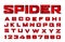 Spider font. Spiderman alphabet. Black letters on Red background.