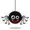 Spider hangs on a web and smiles, a character on a white background.