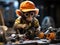 Spider monkey playing mechanic with toy wrench