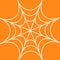 Spider round web. Cobweb white. Decoration element. Happy Halloween card. Flat design. Orange background.