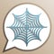 Spider on web illustration. Bright cerulean icon in white speech balloon at pale taupe background. Illustration