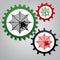 Spider on web illustration. Vector. Three connected gears with i