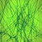 Spider web surrounded by flying particles on misty green background. Abstract scary backdrop. 3d rendering illustration