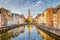 Spiegelrei canal at sunrise, Brugge, Flanders, Belgium