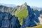 Spieljoch ridge left to Hochiss peak center right, parts of the via ferrata route on Rofan mountains